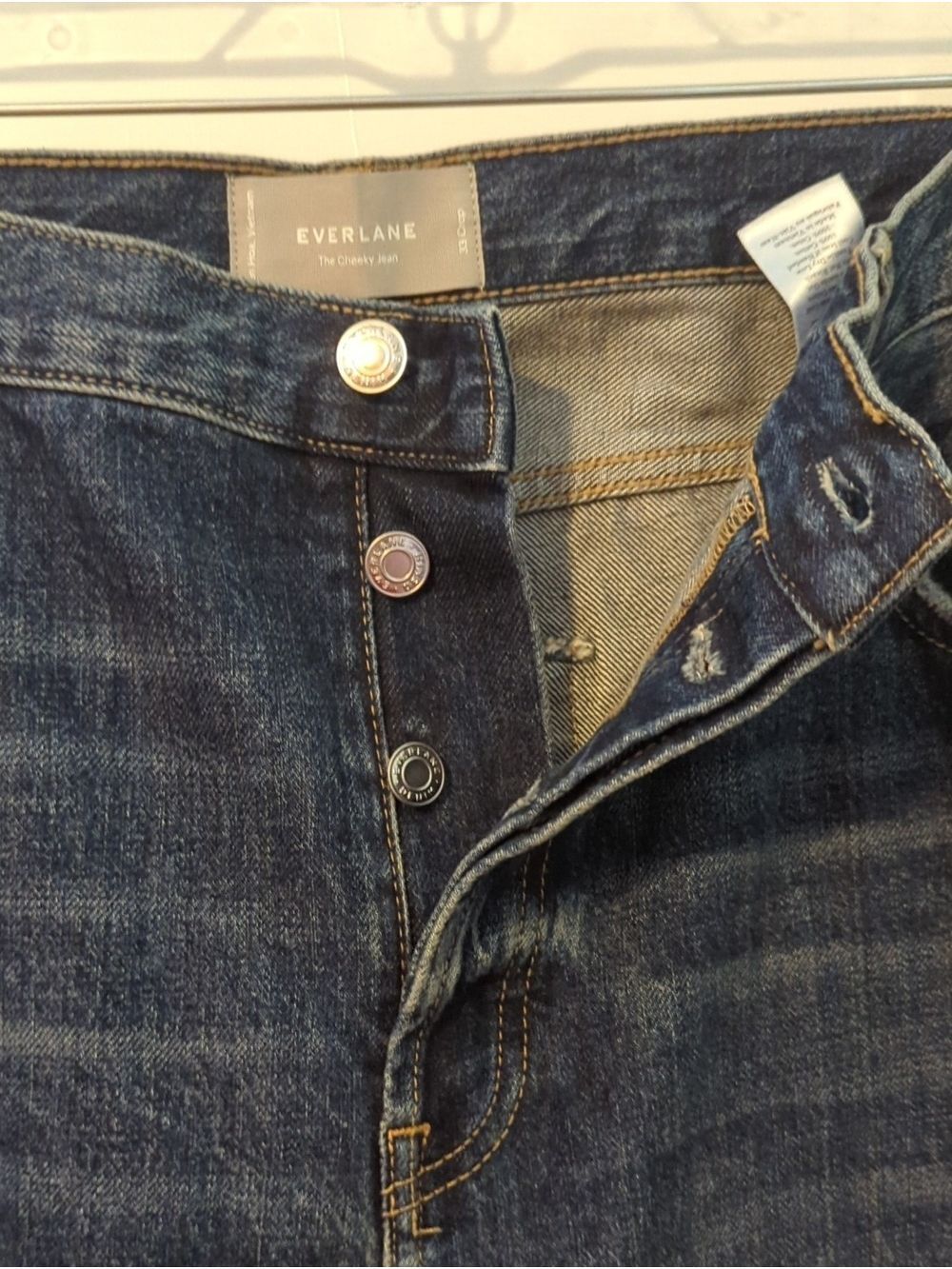 Everlane Dark Wash Distressed Straight Jeans 33 Crop Ripped Jeans Women's - Picture 5 of 11